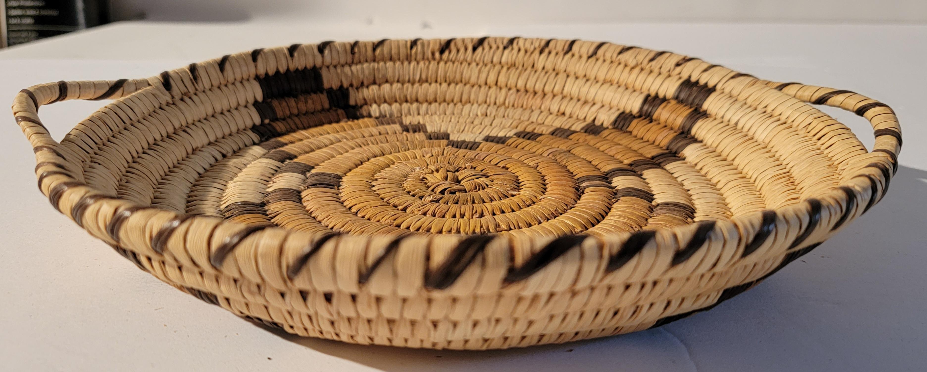 American 20th C Medium Hand Woven Papago Indian Tray with Handles For Sale