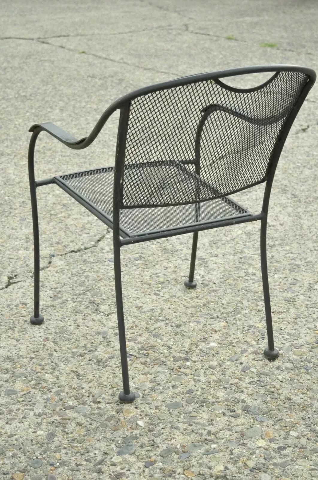 20th C Modern Wrought Iron Sculptural Black Outdoor Arm Chairs - Set of 4 For Sale 5