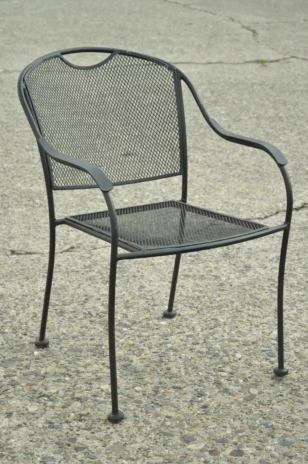 20th C Modern Wrought Iron Sculptural Black Outdoor Arm Chairs - Set of 4 For Sale 6