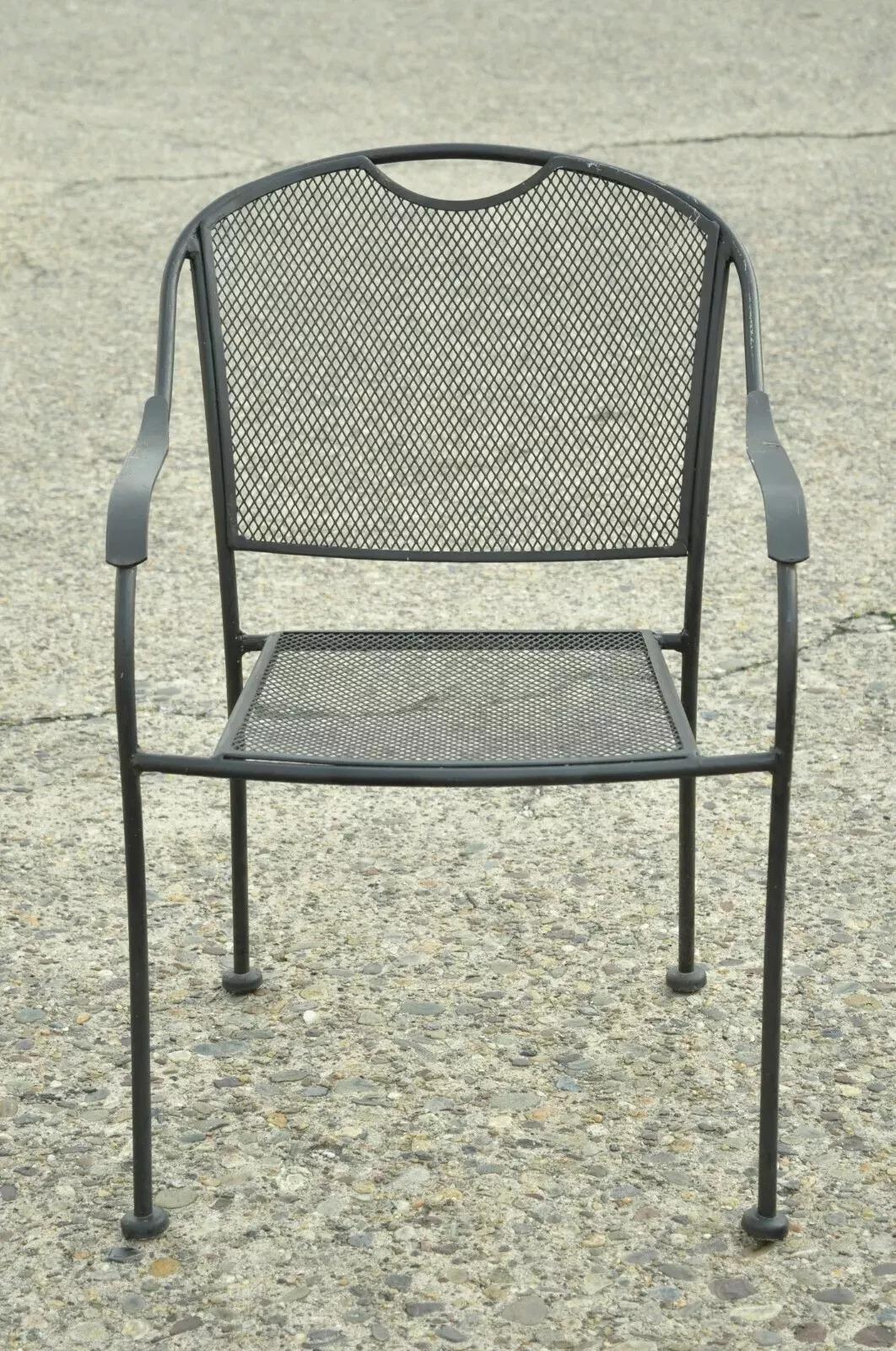 Unknown 20th C Modern Wrought Iron Sculptural Black Outdoor Arm Chairs - Set of 4 For Sale