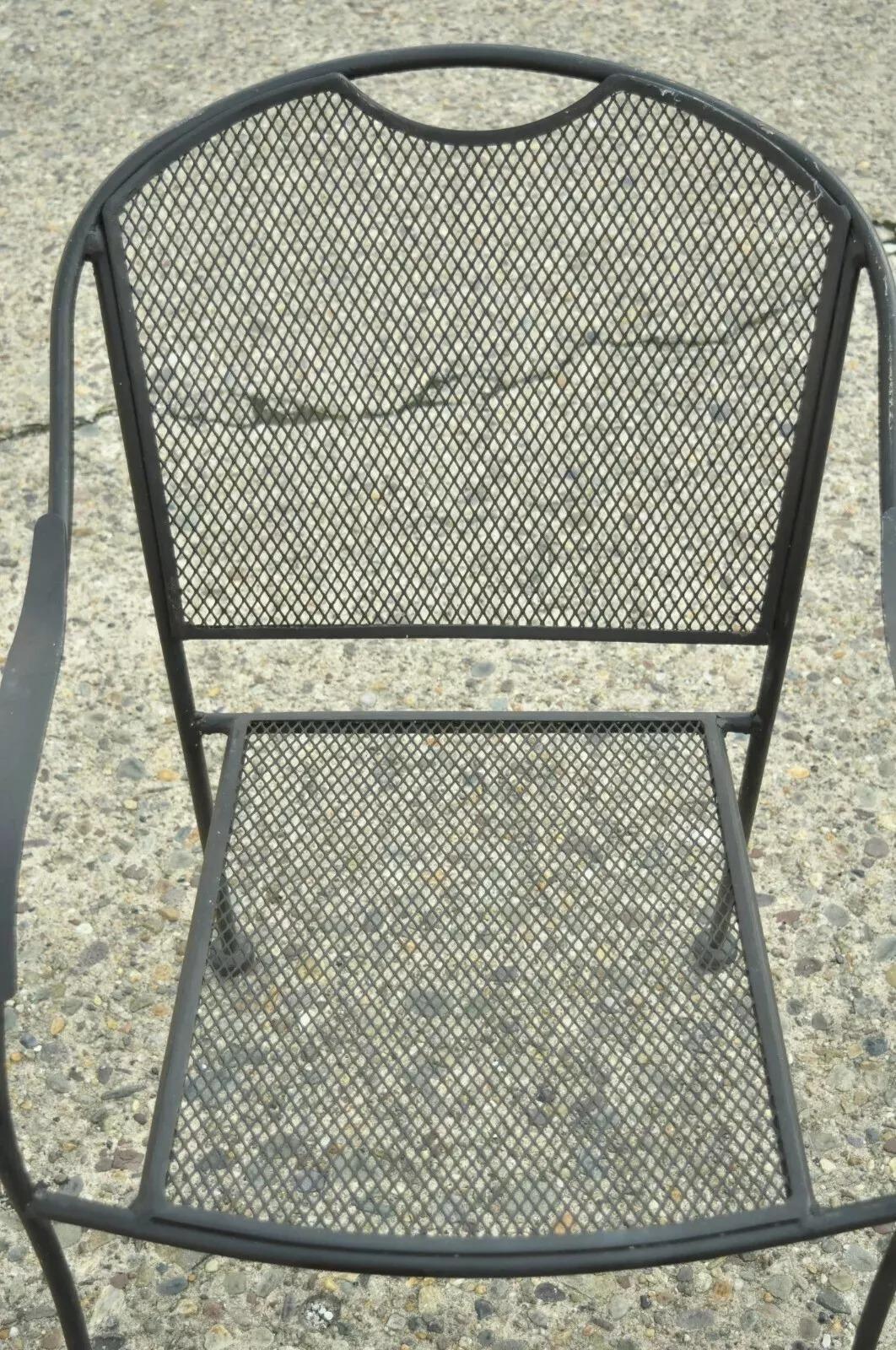 20th C Modern Wrought Iron Sculptural Black Outdoor Arm Chairs - Set of 4 In Good Condition For Sale In Philadelphia, PA