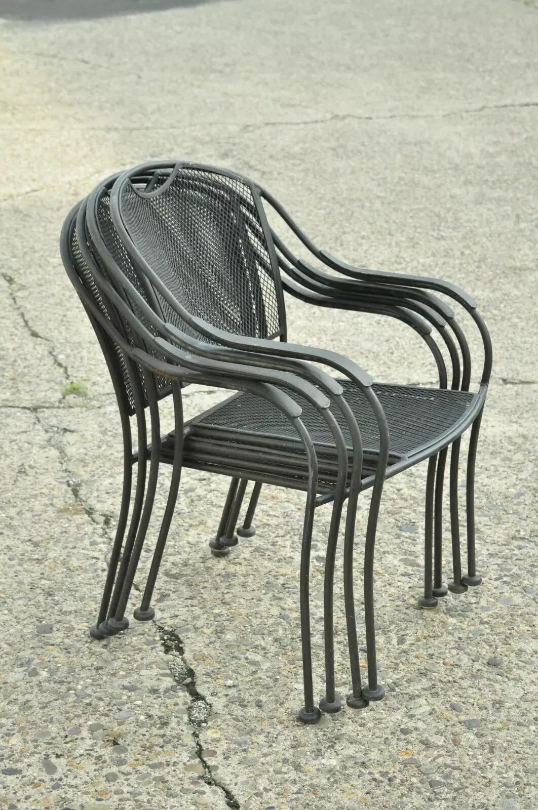 20th Century 20th C Modern Wrought Iron Sculptural Black Outdoor Arm Chairs - Set of 4 For Sale