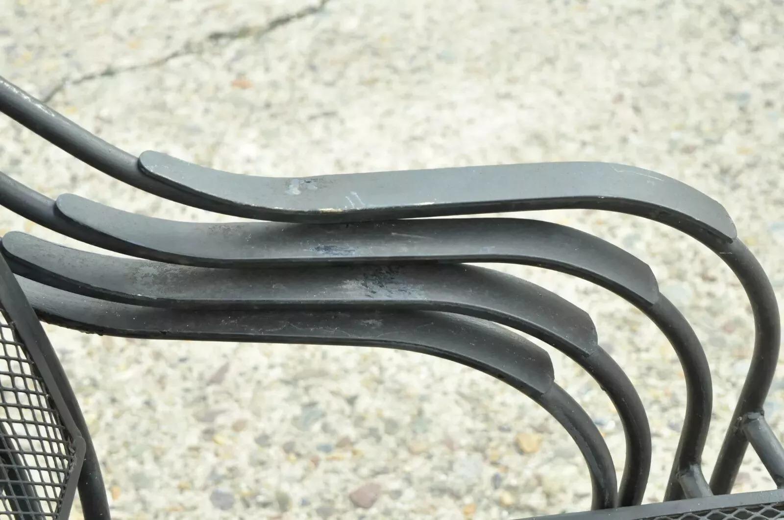 20th C Modern Wrought Iron Sculptural Black Outdoor Arm Chairs - Set of 4 For Sale 2