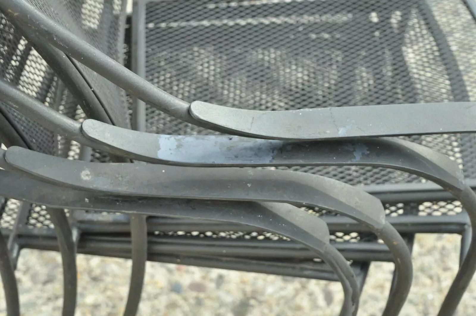 20th C Modern Wrought Iron Sculptural Black Outdoor Arm Chairs - Set of 4 For Sale 3