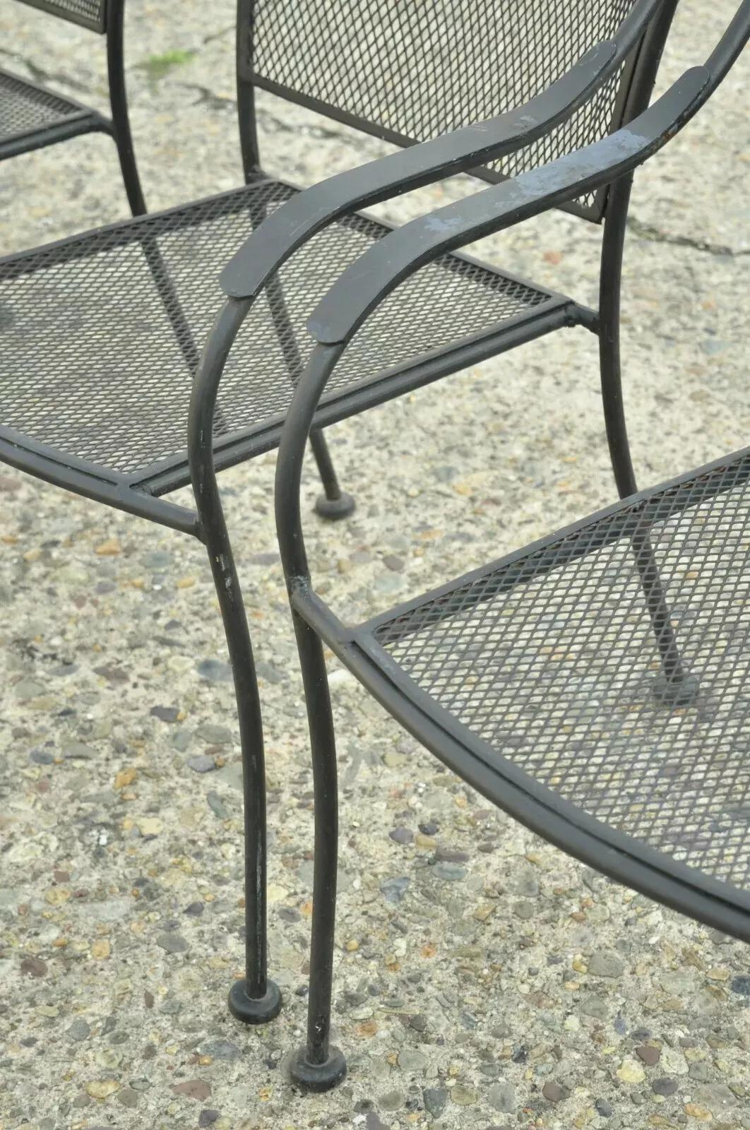 20th C Modern Wrought Iron Sculptural Black Outdoor Arm Chairs - Set of 4 For Sale 4