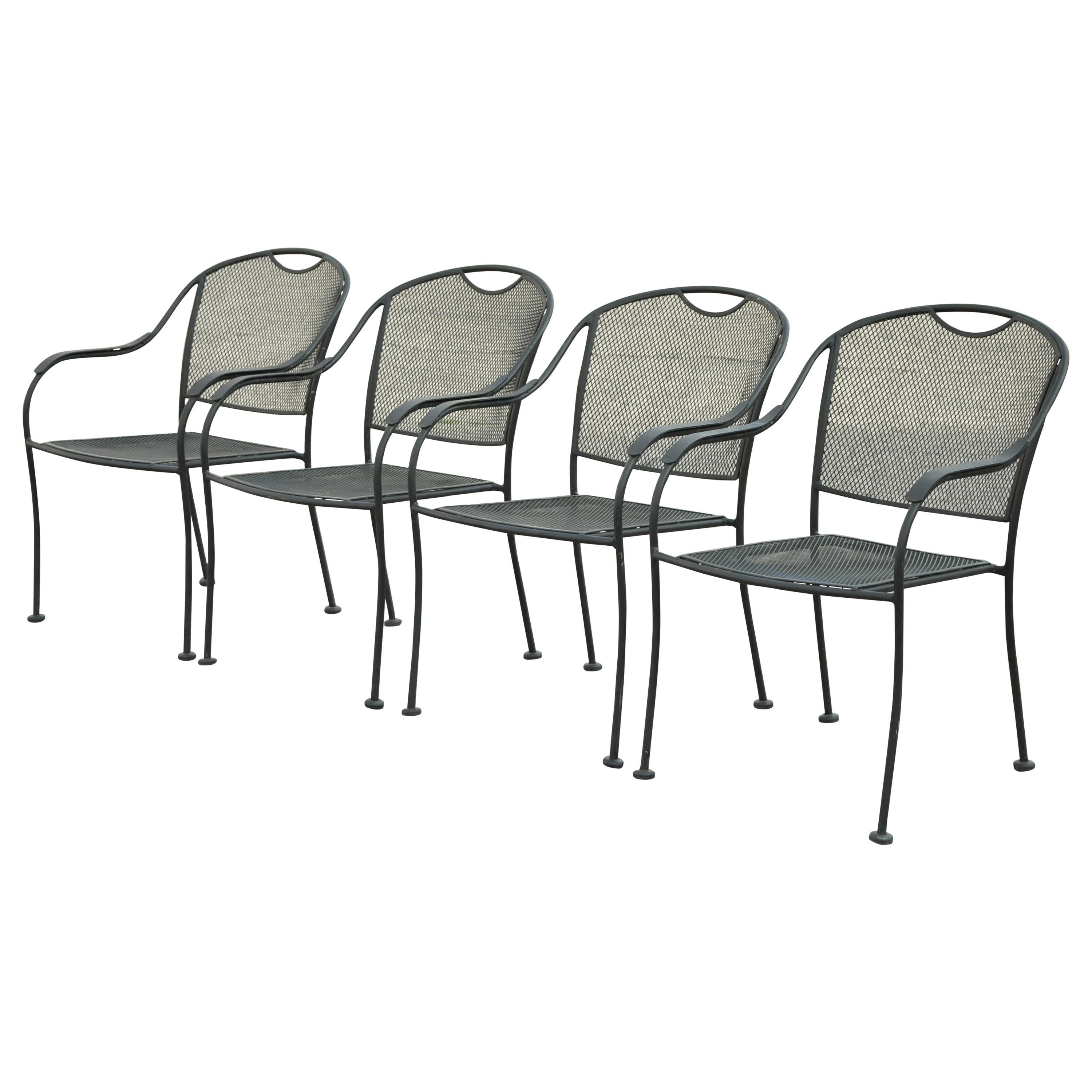 20th Century Modern Wrought Iron Sculptural Black Outdoor Armchairs, Set of 4 For Sale