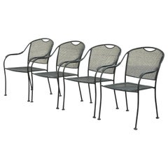 Used 20th Century Modern Wrought Iron Sculptural Black Outdoor Armchairs, Set of 4