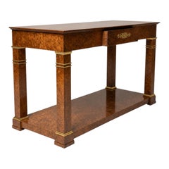 20th-C. Neo-Classical Style Banded Burl Walnut Console Table By Baker Furniture