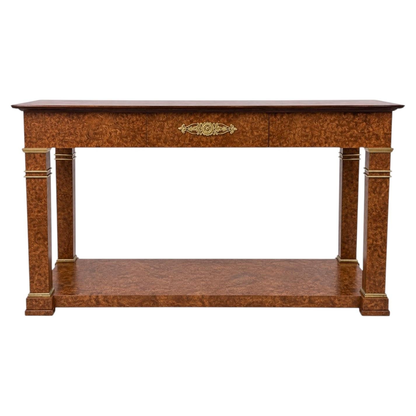 20th-C. Neo-Classical Style Banded Burl Walnut Console Table By Baker Furniture For Sale