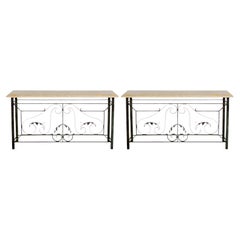 20th-C. Neo-Classical Style Faux Bronze And Cast Stone Console Tables - Pair