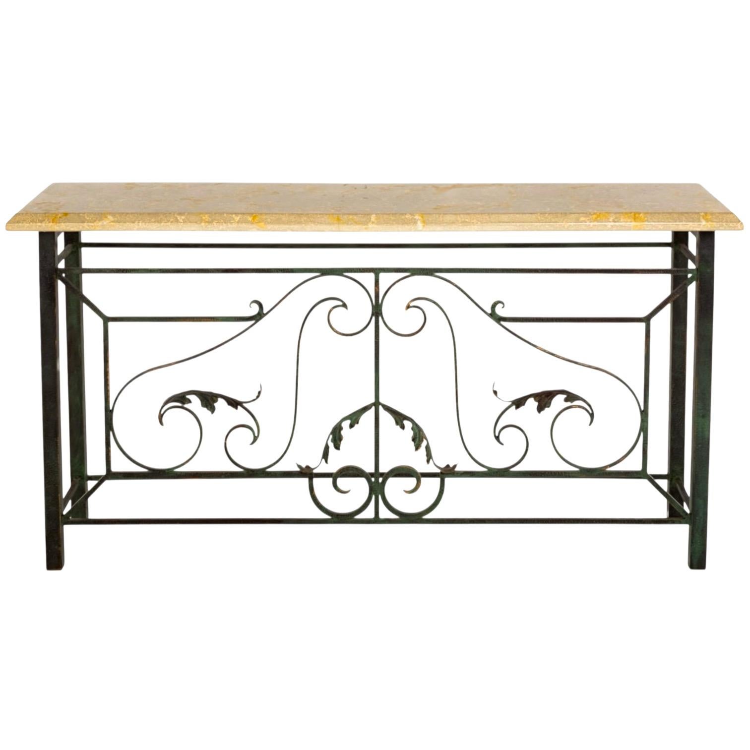 Neoclassical 20th-C. Neo-Classical Style Faux Bronze And Cast Stone Console Tables - Pair For Sale