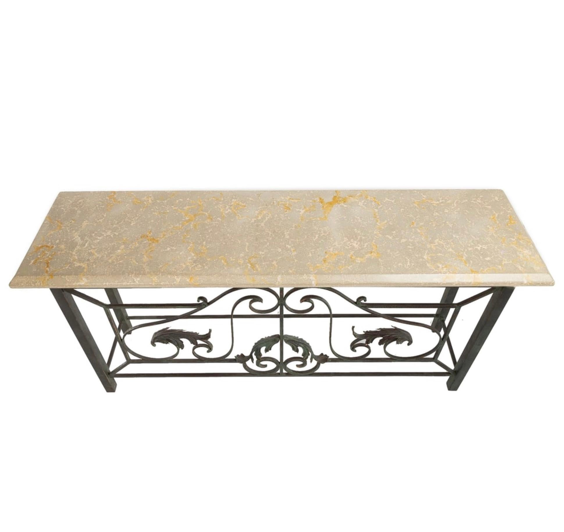 20th-C. Neo-Classical Style Faux Bronze And Cast Stone Console Tables - Pair In Good Condition For Sale In Kennesaw, GA