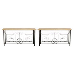 20th-C. Neo-Classical Style Faux Bronze And Cast Stone Console Tables - Pair