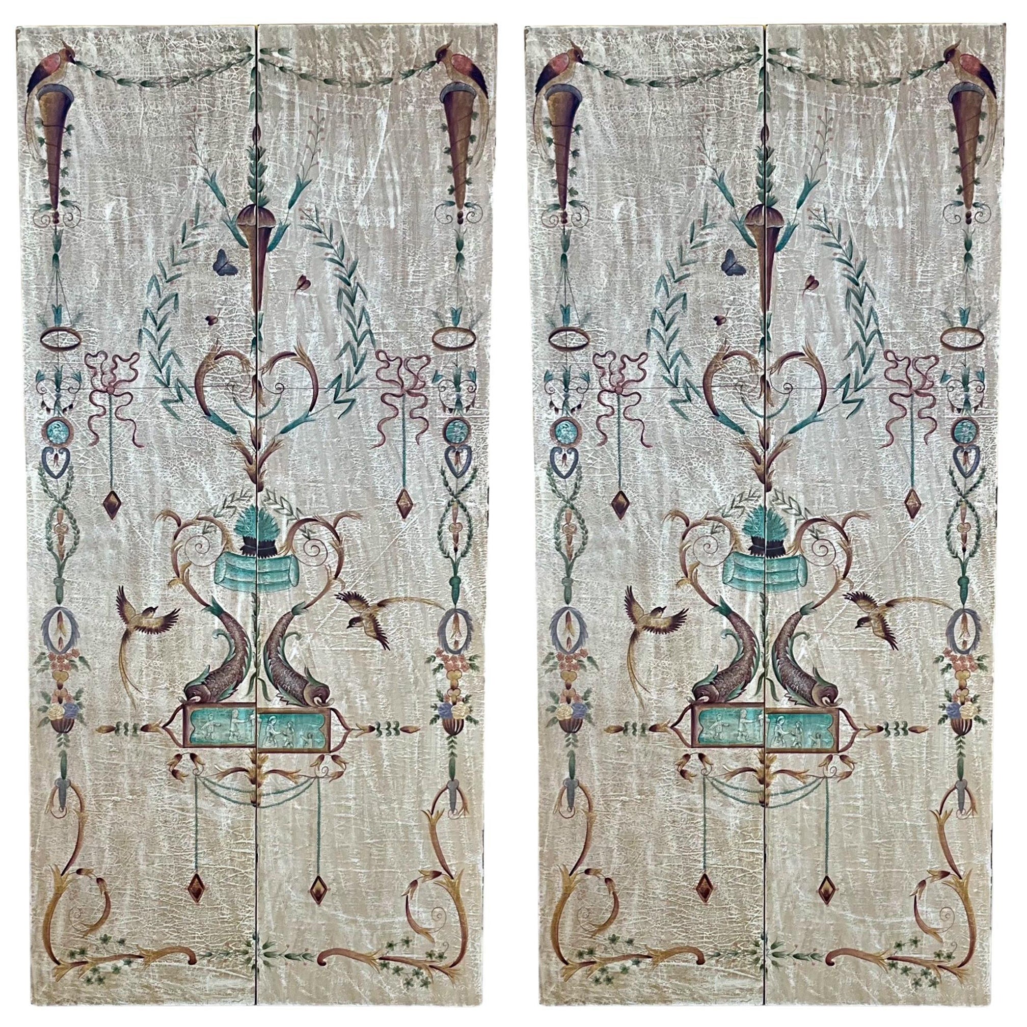 20. Jahrhundert. Neo-Classical Style Painted Panels / Screen Att. Maitland-Smit - 2 Pr.