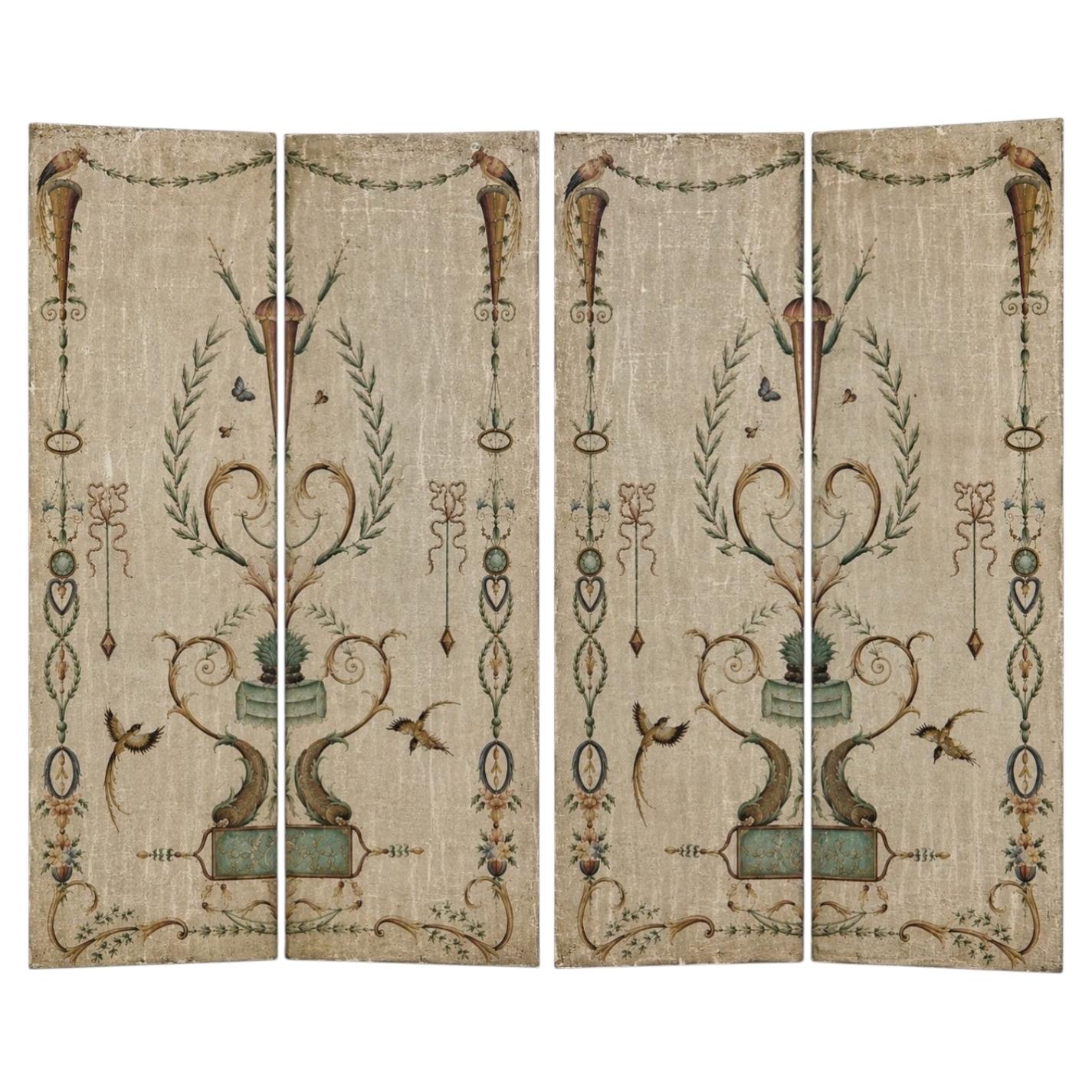 Neo-Classical Style 4 Painted Panels / Screen Wall Art Att. Maitland-Smith
