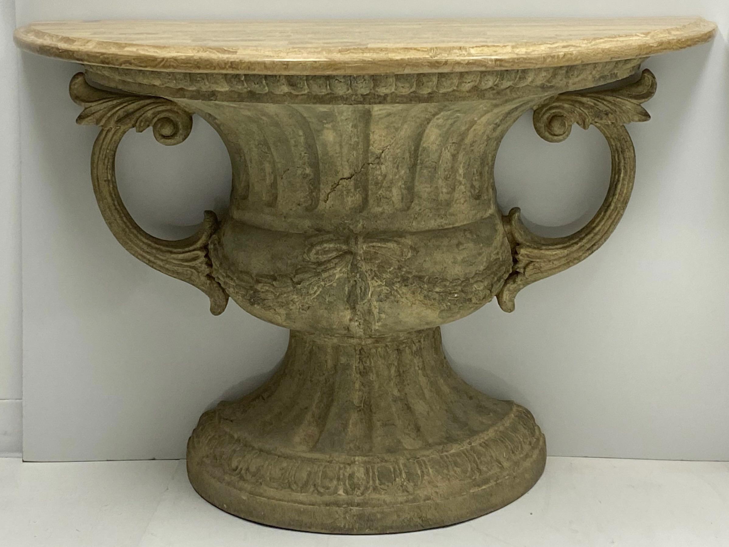 Unknown 20th-C. Neoclassical Style Urn Form Console Tables With Marble Tops, Pair For Sale