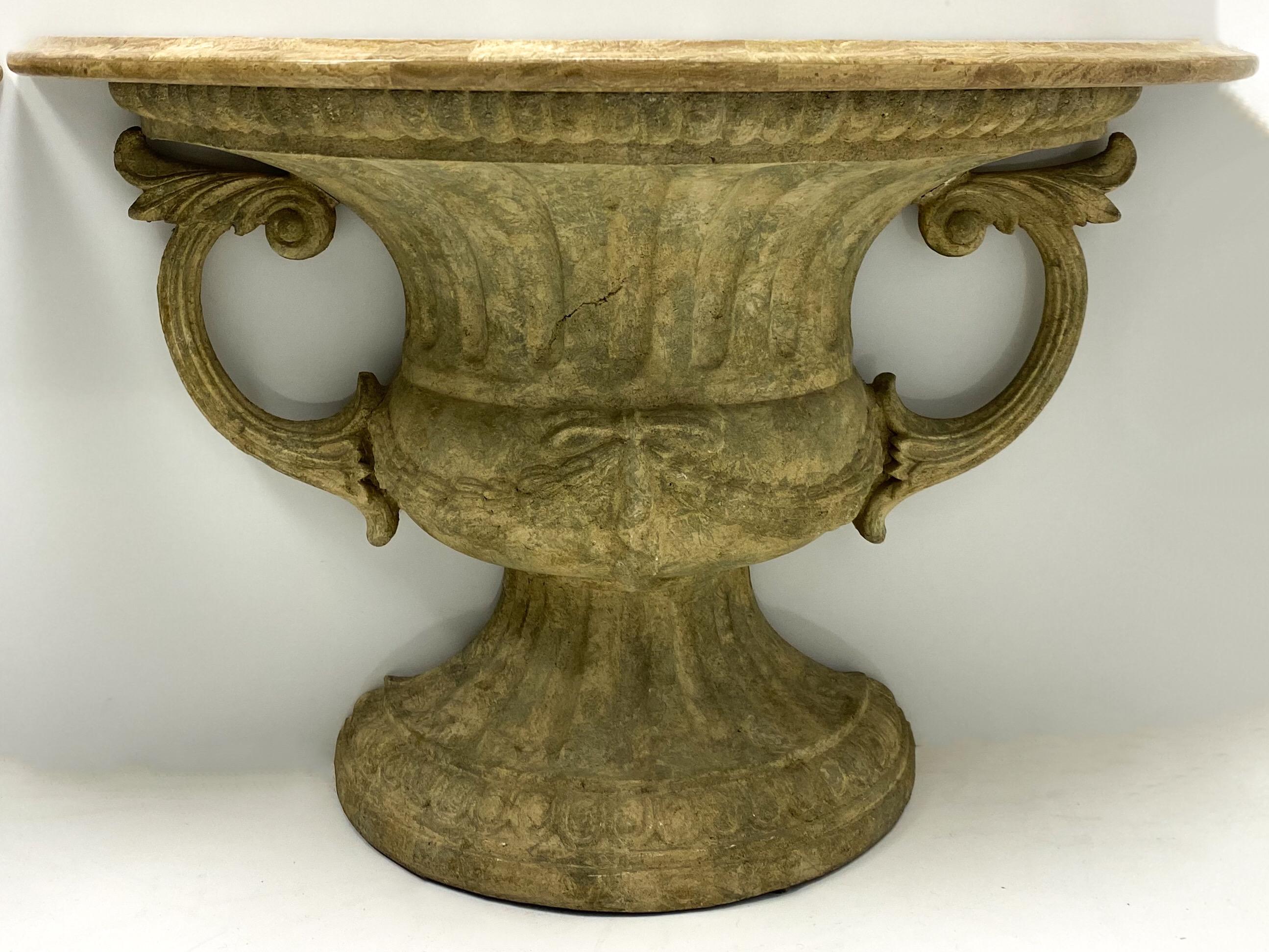 20th-C. Neoclassical Style Urn Form Console Tables With Marble Tops, Pair In Good Condition For Sale In Kennesaw, GA