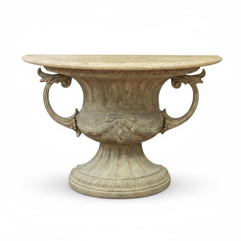 Fiberglass 20th-C. Neoclassical Style Urn Form Console Tables With Marble Tops, Pair For Sale