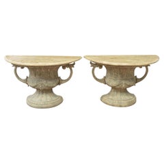 20th-C. Neoclassical Style Urn Form Console Tables With Marble Tops, Pair