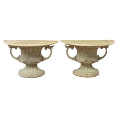 20th-C. Neoclassical Style Urn Form Console Tables With Marble Tops, Pair