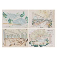 20th C Orientalist School Plans of the Views of Youssef Al Khereiji's Hotel