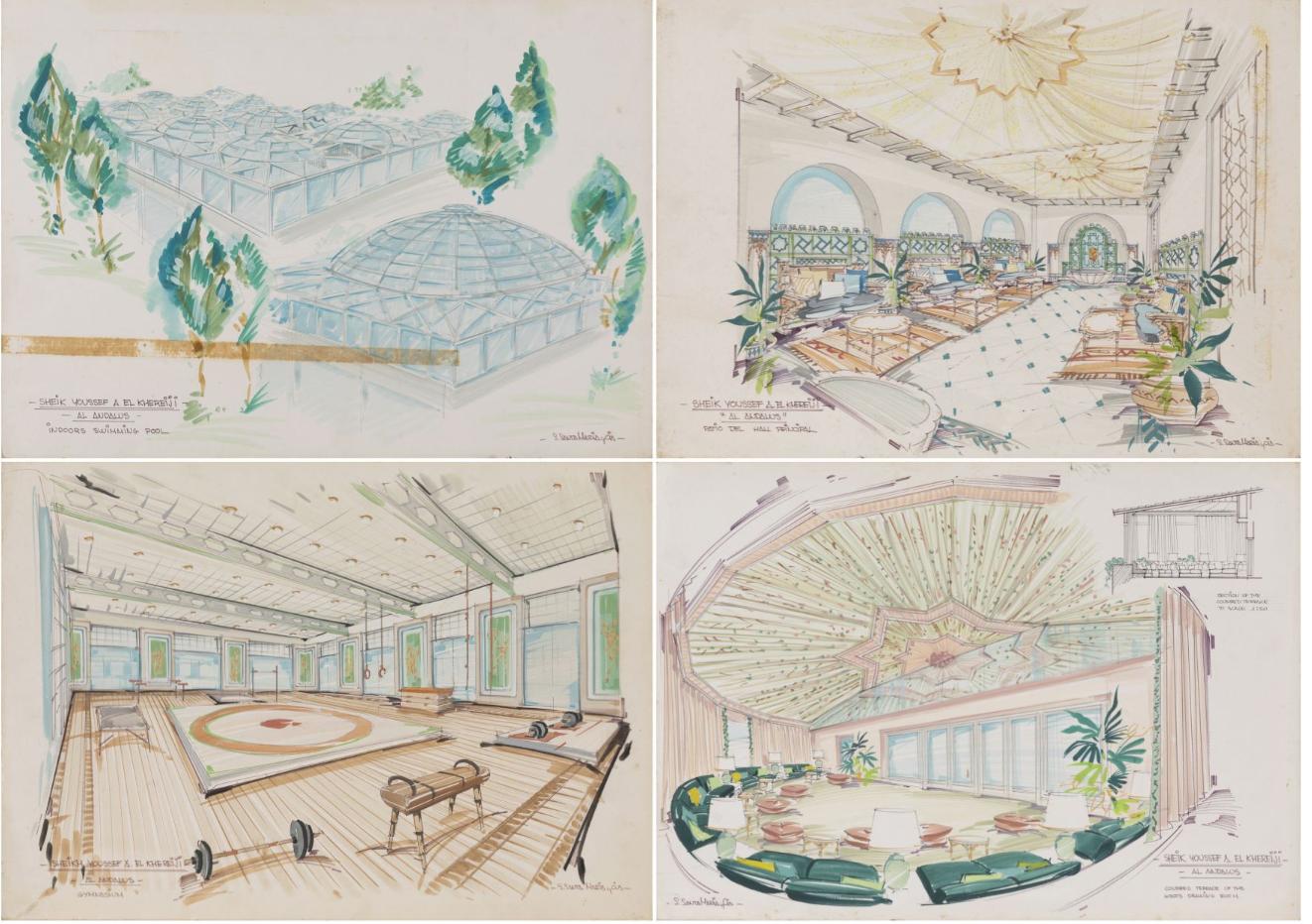 20th Century 20th C Orientalist School Plans of the Views of Youssef Al Khereiji's Hotel For Sale
