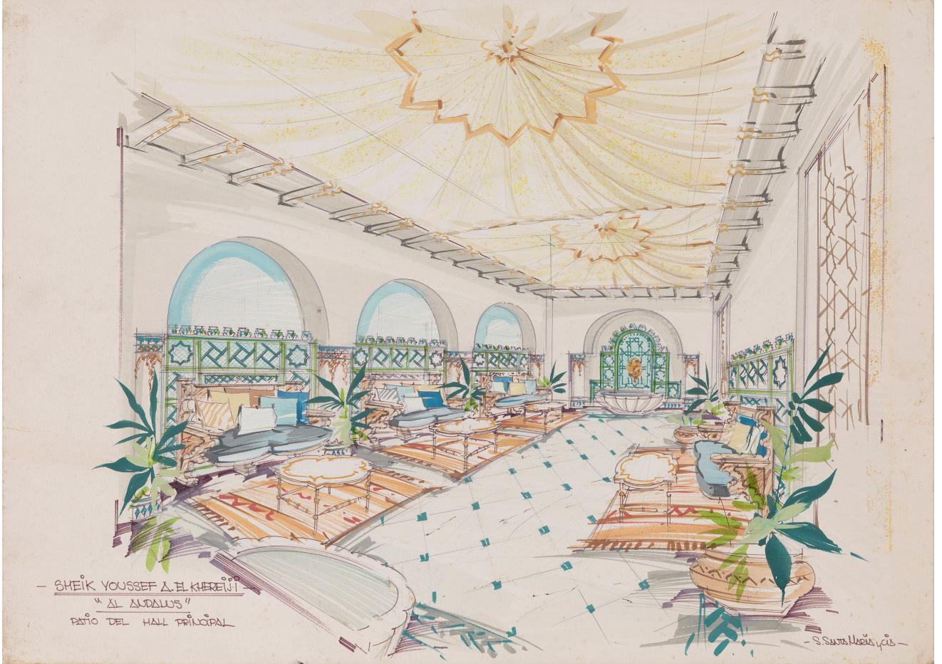 Paper 20th C Orientalist School Plans of the Views of Youssef Al Khereiji's Hotel For Sale