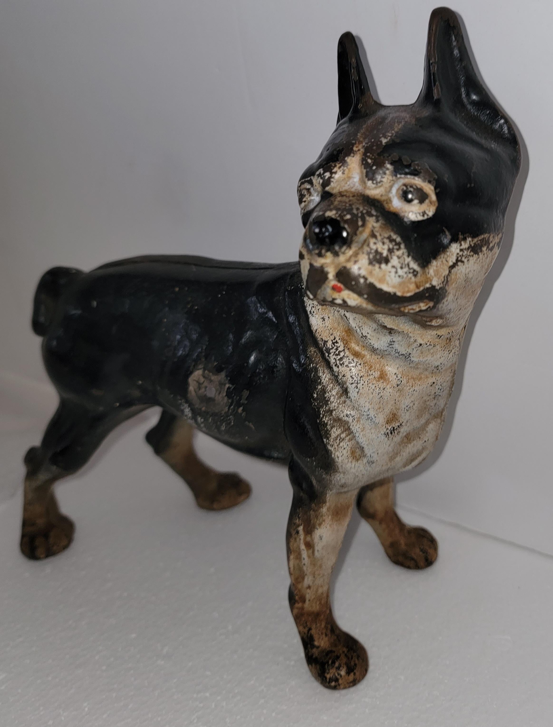 Américain stop de porte Hubley Boston Terrier peint d'origine du 20e siècle en vente