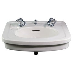 20th C. Oval Basin White Porcelain Wall Sink w/ Curved Front 