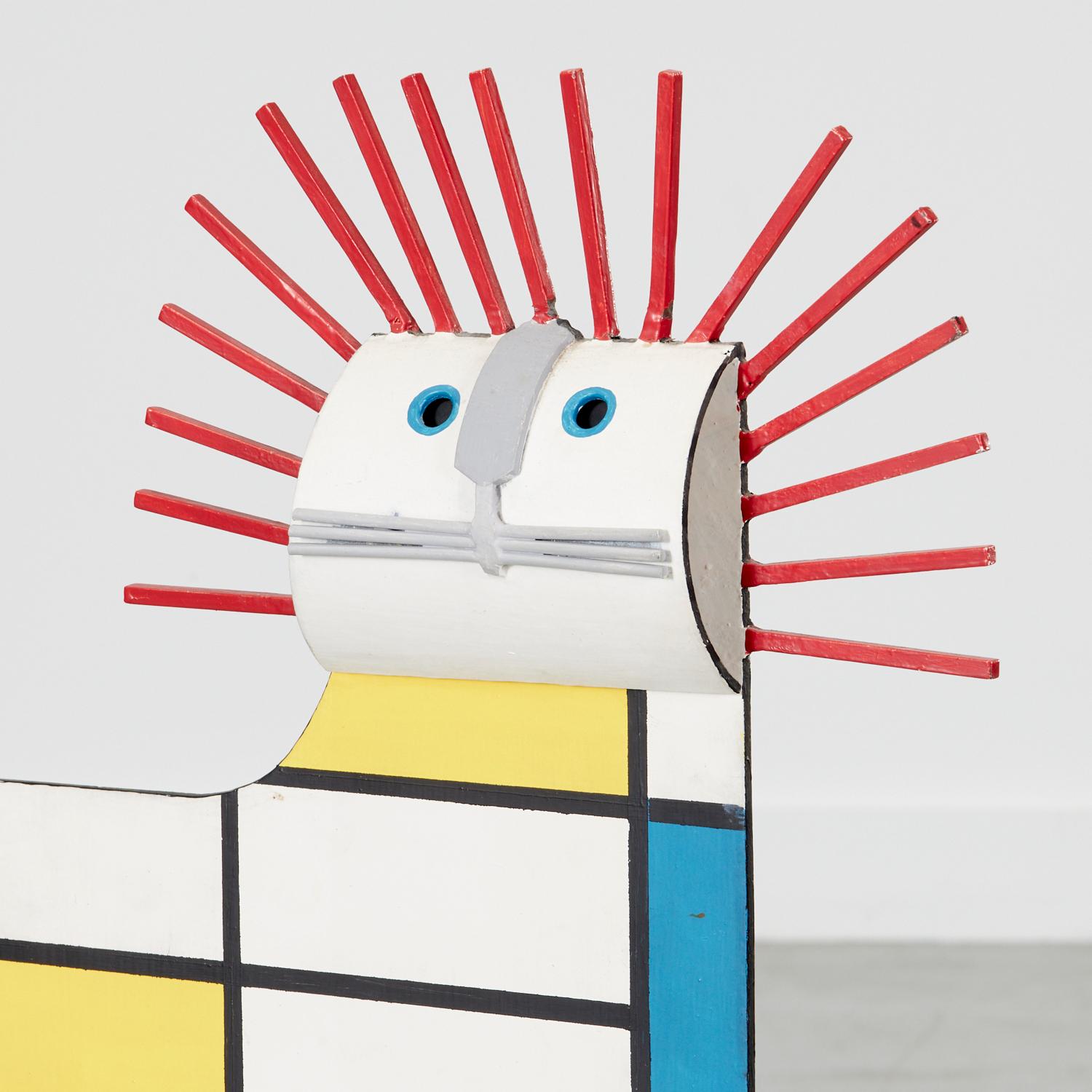 Anne Law (American, 20th c.), Lion, painted metal sculpture in the style of Piet Mondrian, signed in marker 