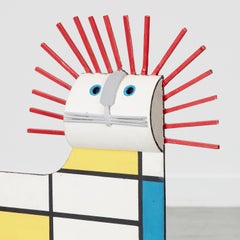 20th C. Painted Metal Lion Sculpture in the Neoplasticism Style of Piet Mondrian
