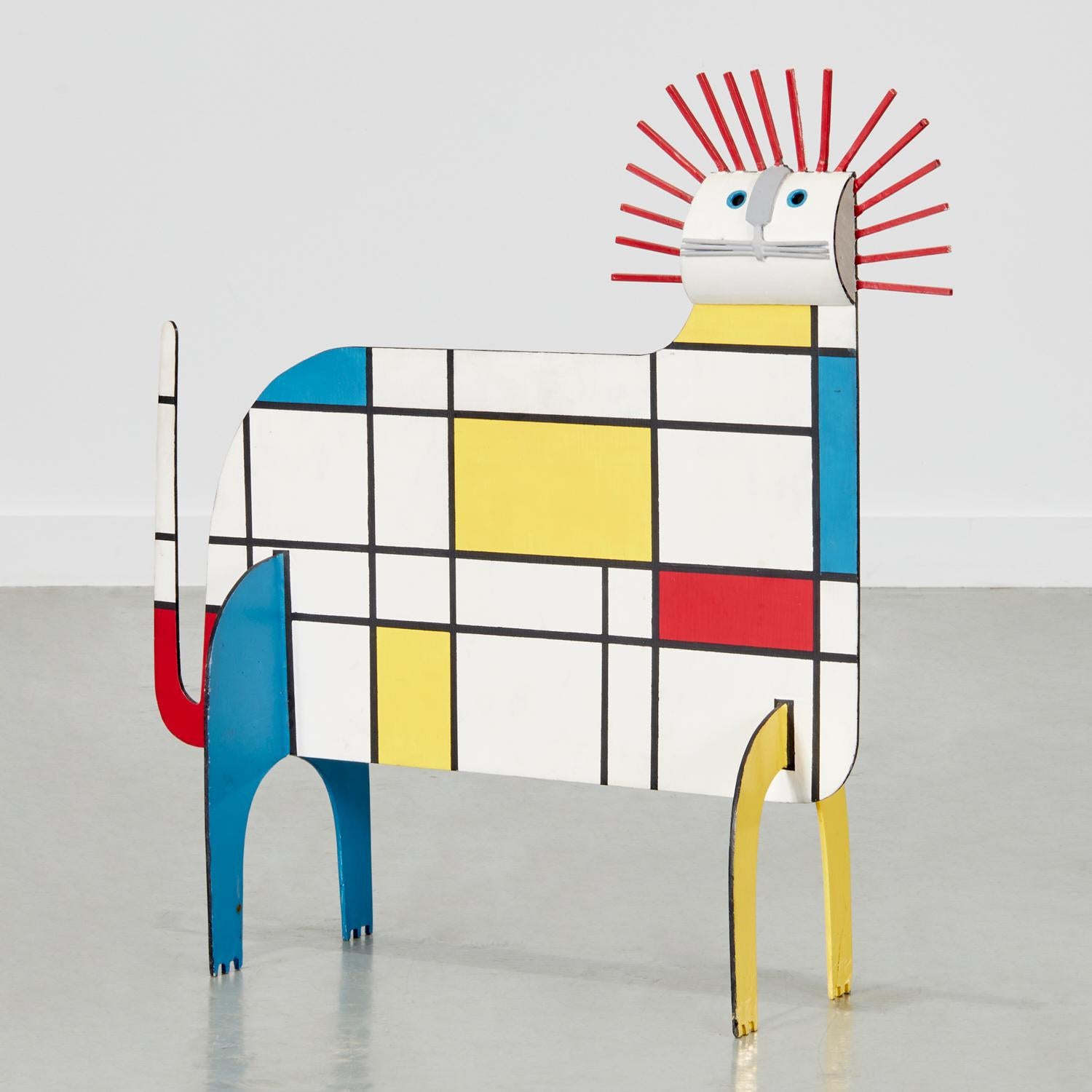 Modern 20th C. Painted Metal Lion Sculpture in the Neoplasticism Style of Piet Mondrian