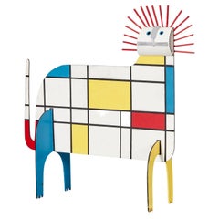 20th C. Painted Metal Lion Sculpture in the Neoplasticism Style of Piet Mondrian