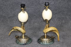 20th c. Pair Anthony Redmile Style Hollywood Regency Brass Mounted Horn Lamps
