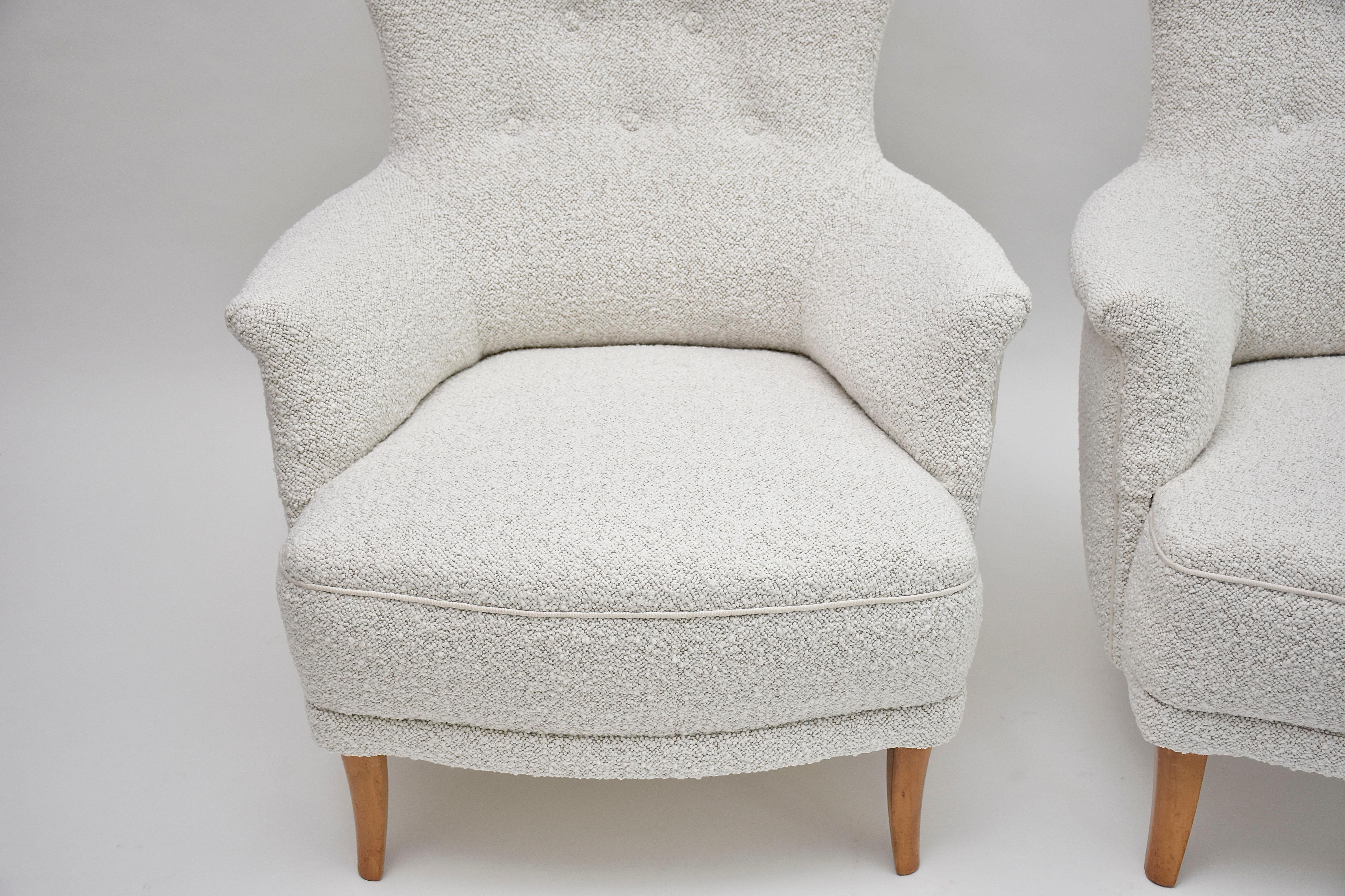 20ième siècle Paire de fauteuils Farmor en tissu Dedar de Carl Malmsten pour O.H.Sjögren, datant du 20e siècle. en vente