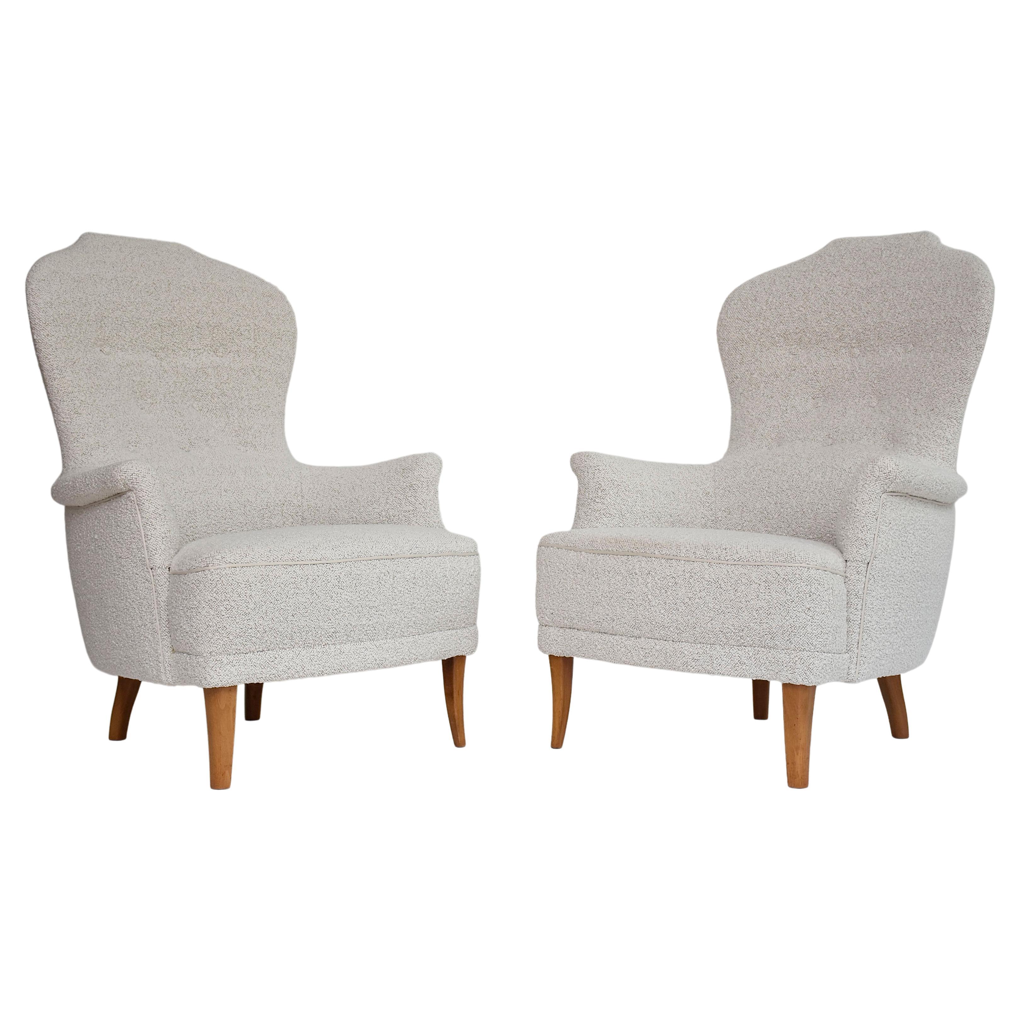 20th c. pair armchairs 'Farmor' in Dedar fabric by Carl Malmsten for O.H.Sjögren