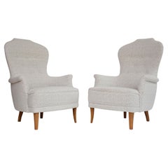 20th c. pair armchairs 'Farmor' in Dedar fabric by Carl Malmsten for O.H.Sjögren