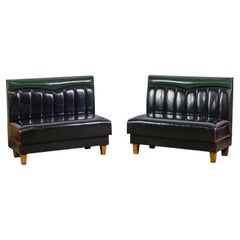 20th Century Pair Black and Green Vinyl Booth Seats Red Highlights