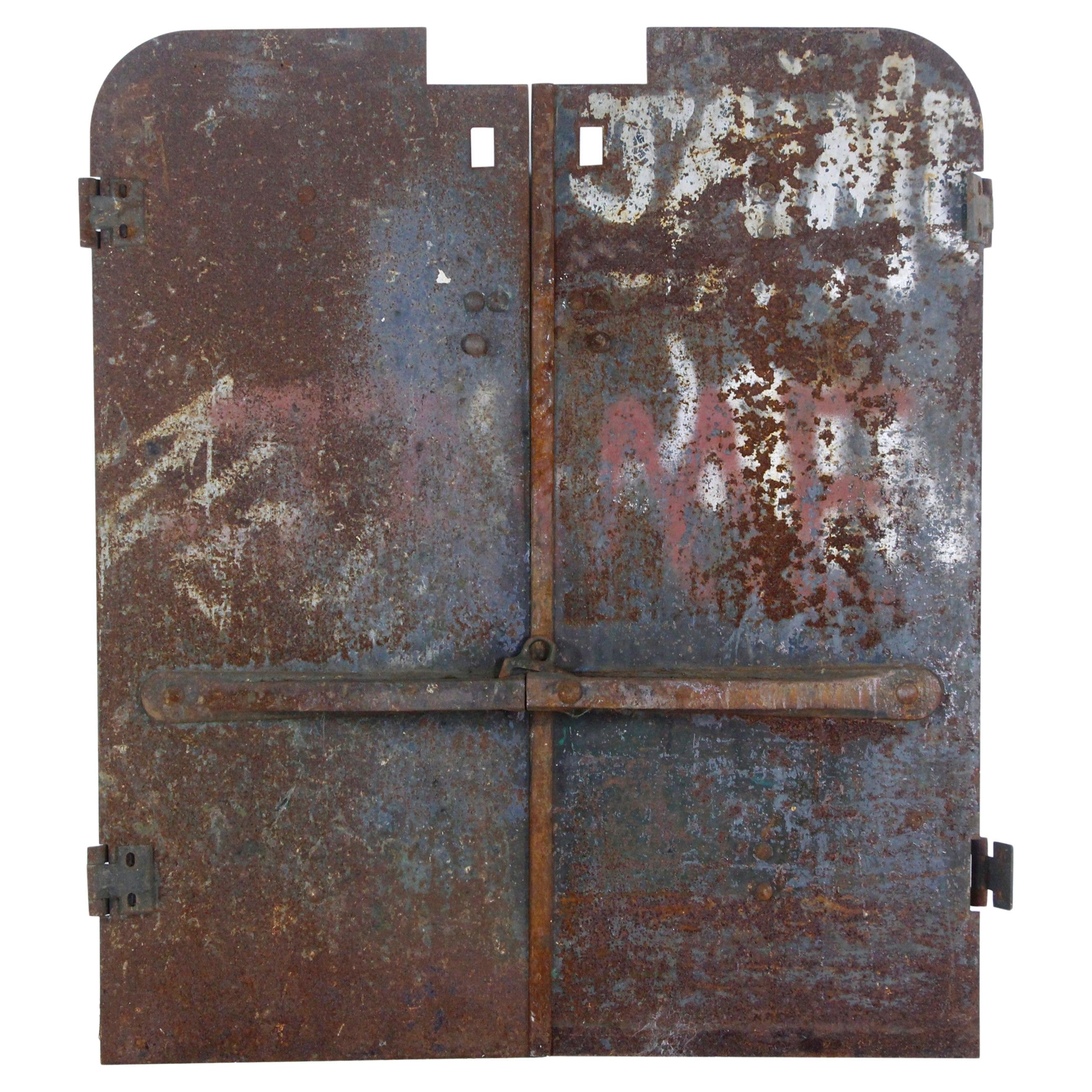 20th C Pair of Industrial Cast Iron Furnace Doors For Sale