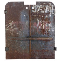 Antique 20th C Pair of Industrial Cast Iron Furnace Doors