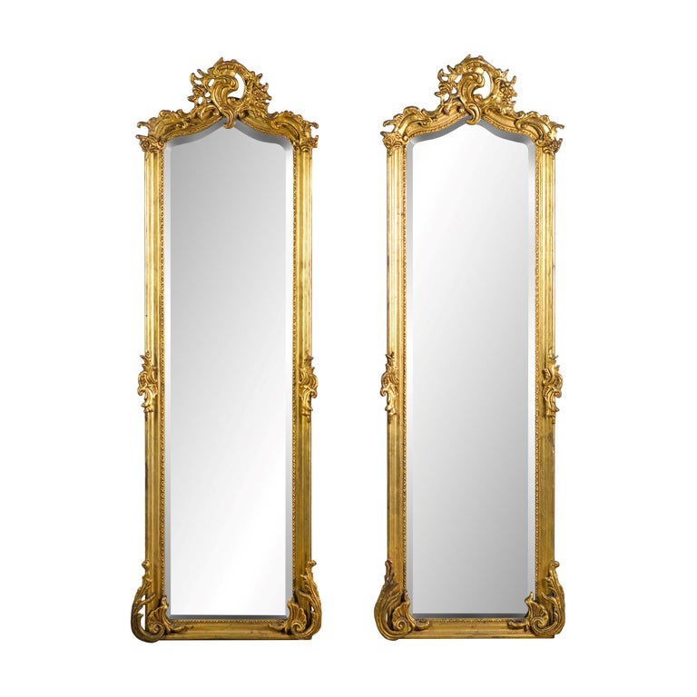 20th Century Pair of Italian Gold Gilded Rococo Beveled Mirrors For Sale at 1stDibs