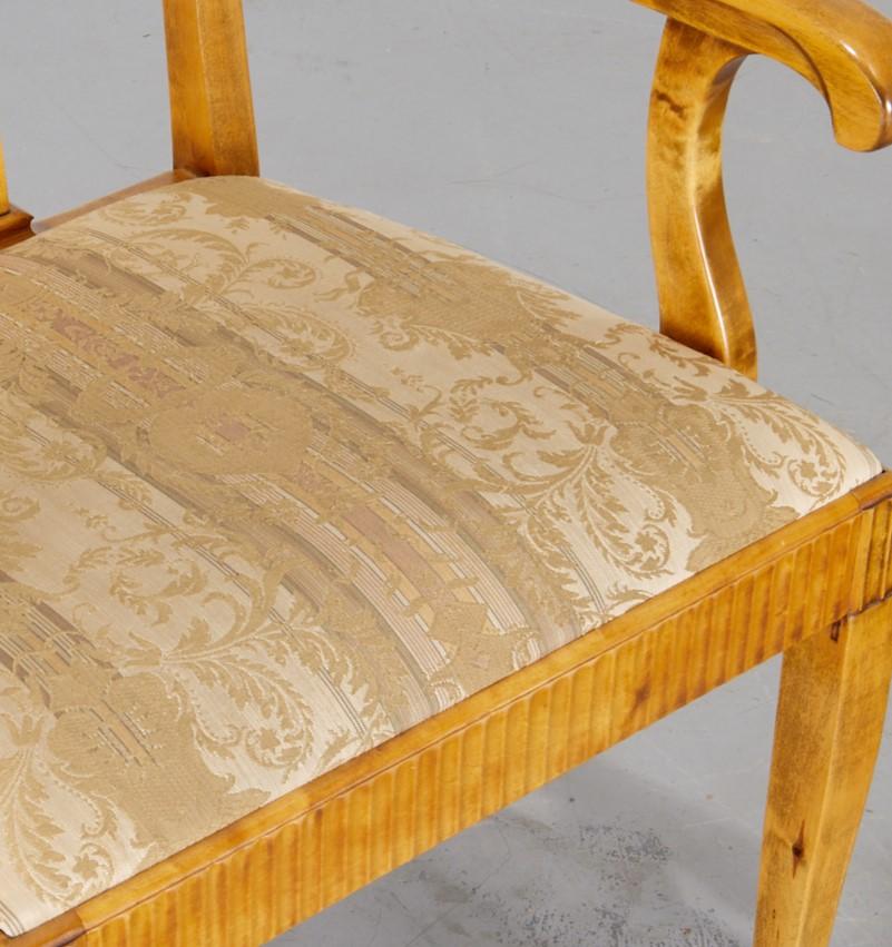 20th c. Pair of Swedish Neoclassical Birch Armchairs with Damask Upholstery In Good Condition For Sale In Morristown, NJ