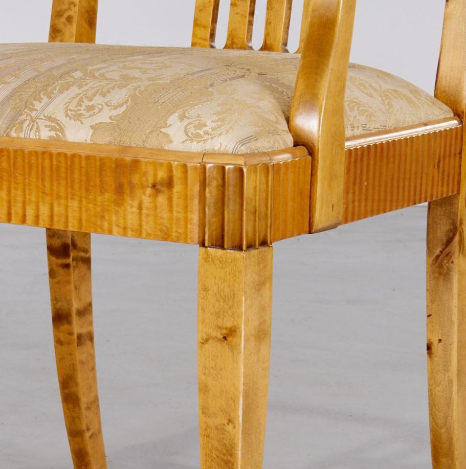 20th c. Pair of Swedish Neoclassical Birch Armchairs with Damask Upholstery For Sale 2