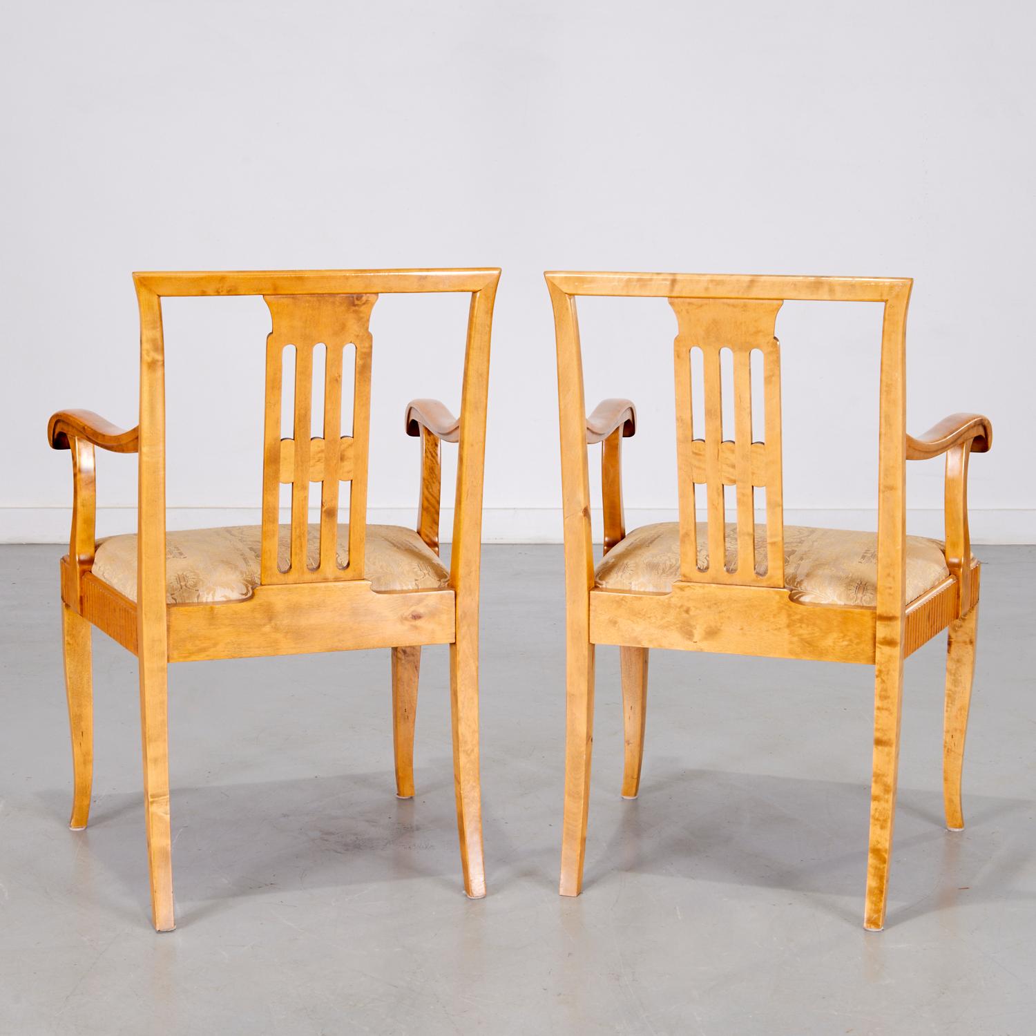 20th c. Pair of Swedish Neoclassical Birch Armchairs with Damask Upholstery For Sale 3