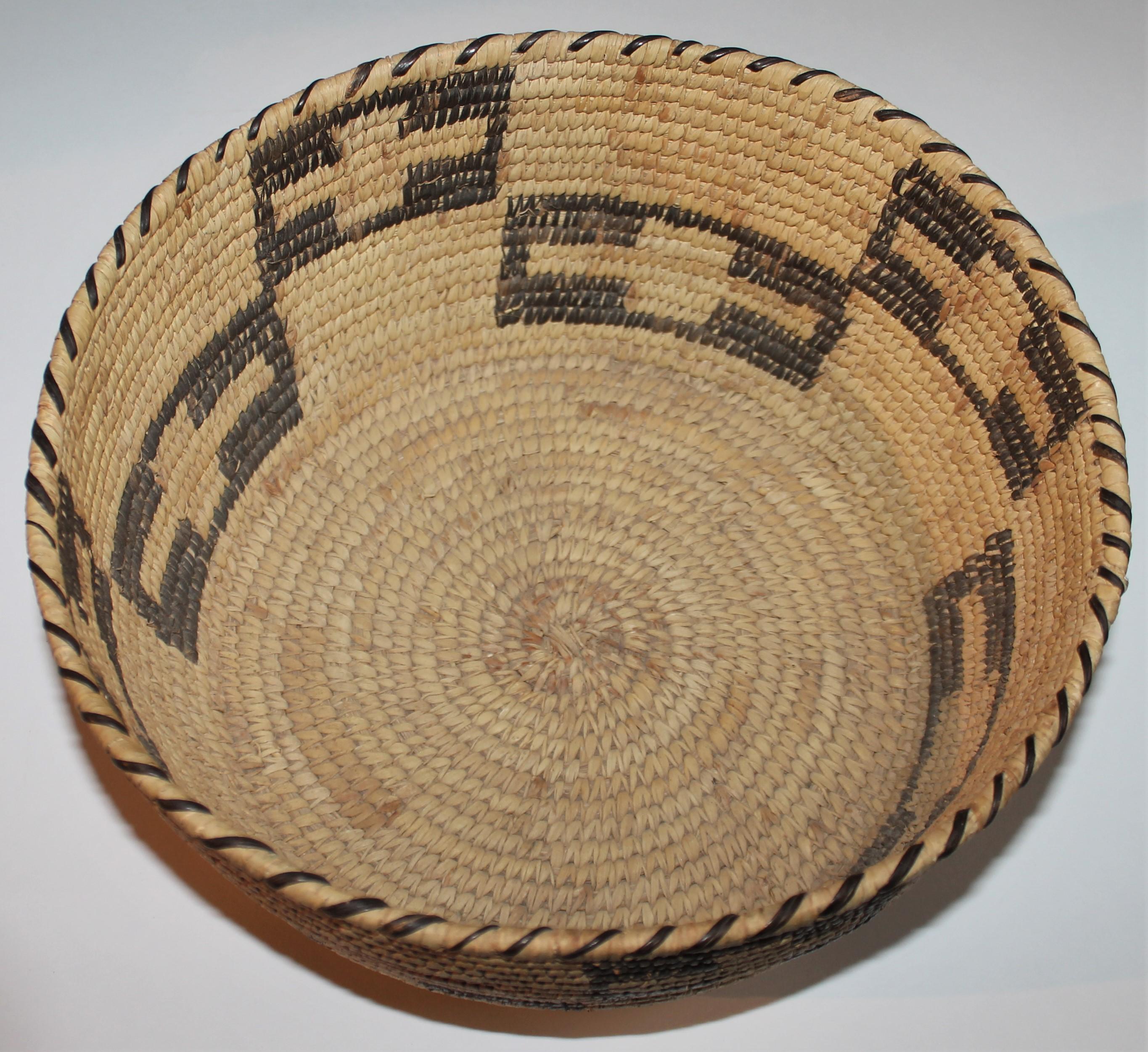 Hand-Woven 20th C Papago Bowl Shaped Basket With Geometric Cross Pattern For Sale