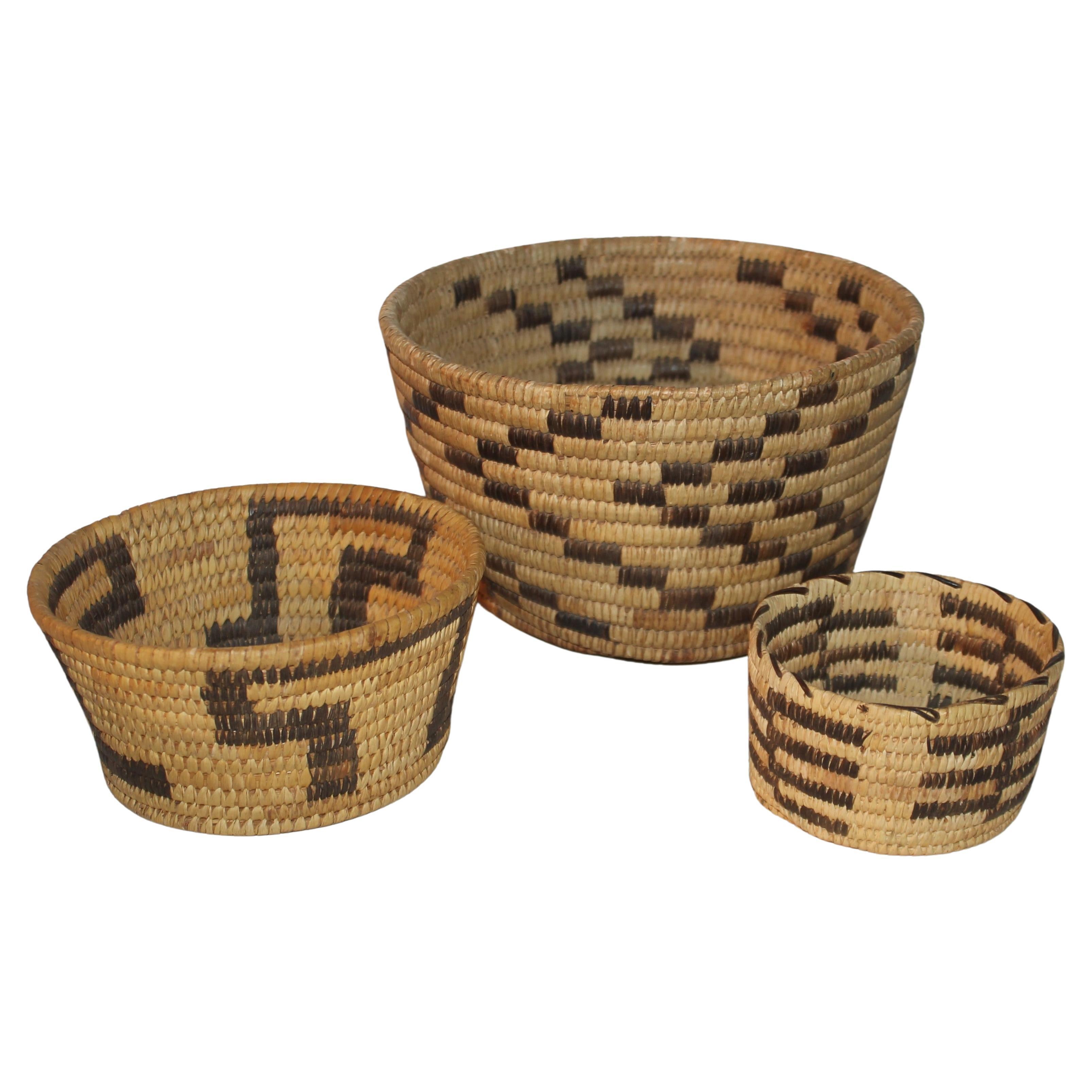 20th C Papago Indian Baskets Set of 3 For Sale