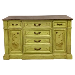 Retro 20th-C. Patina Style Hand Painted Marble Top Chinoiserie Sideboard / Credenza 