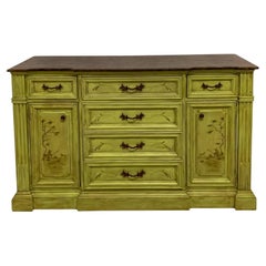 20th-C. Patina Style Hand Painted Marble Top Chinoiserie Sideboard / Credenza