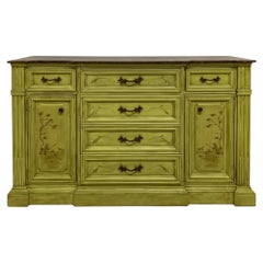 20th-C. Patina Style Hand Painted Marble Top Chinoiserie Sideboard / Credenza