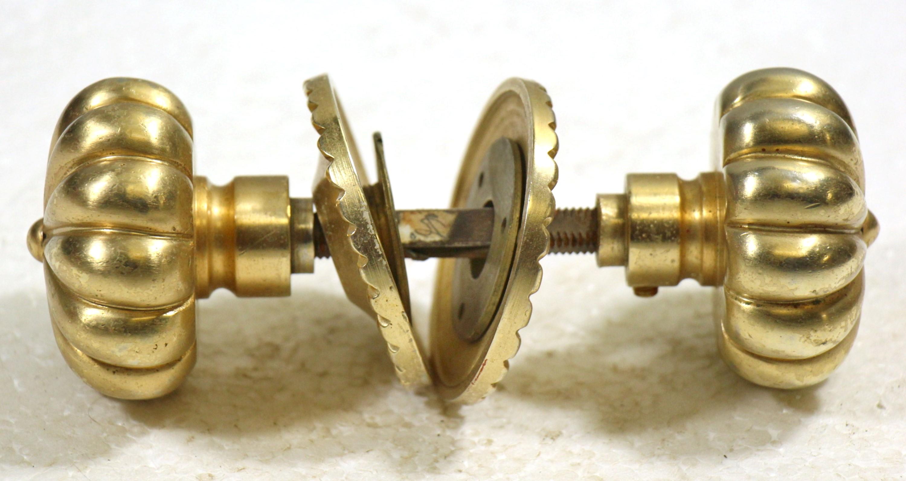 20th Century Polished Brass Door Knob Set Beading Fluting Quantity Available